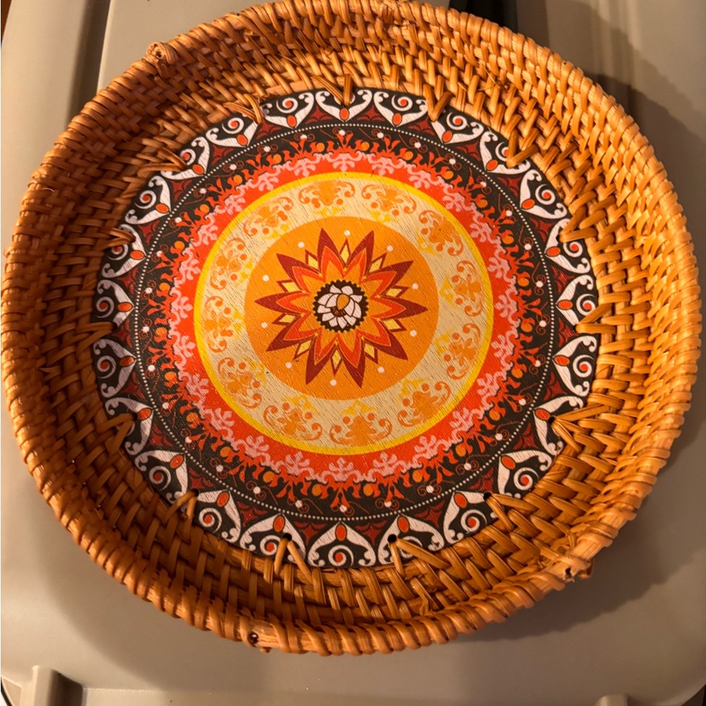 Handcrafted Orange and Black Woven Basket